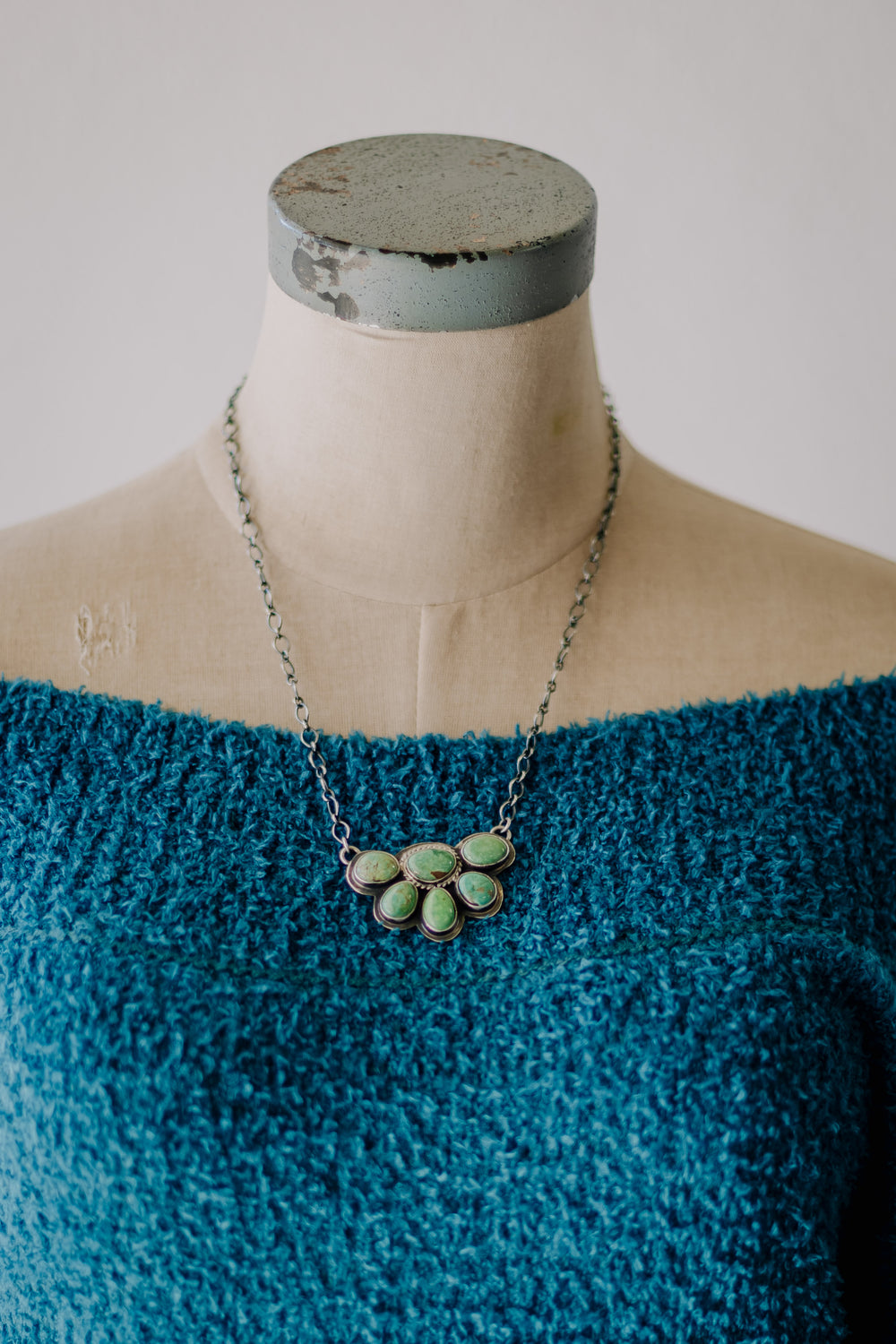 Green Turquoise Crescent Cluster Necklace