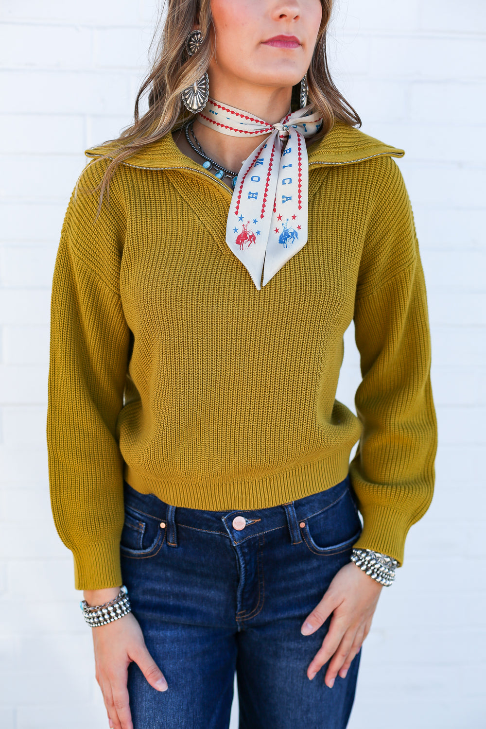 Green Zippered Turtleneck Sweatshirt