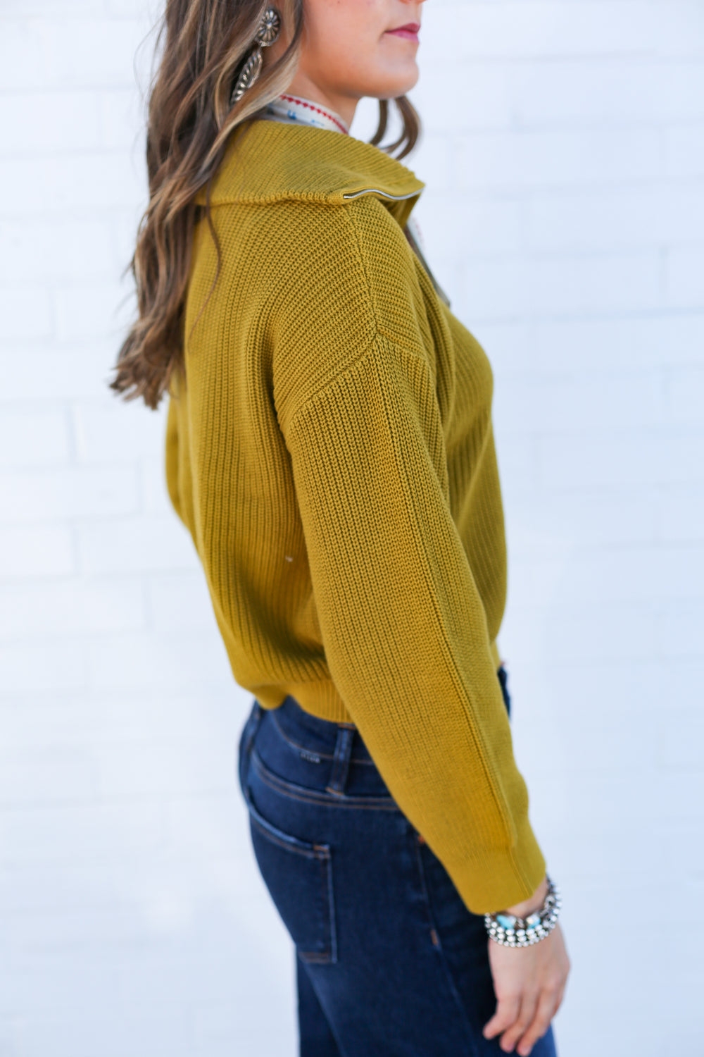 Green Zippered Turtleneck Sweatshirt