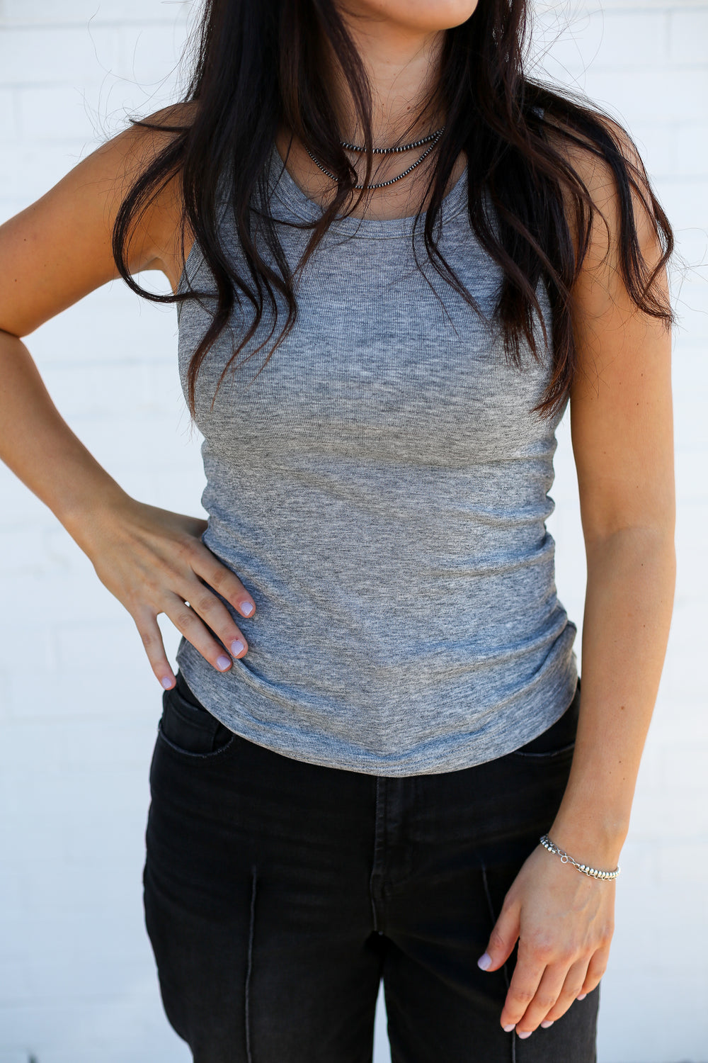 Grey Cloud Knitted Basic Tank Top