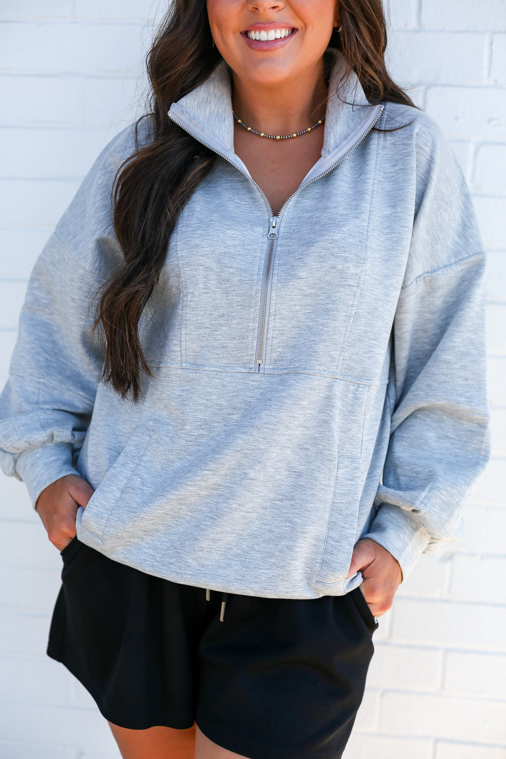 Grey Oversized Half Zip Cocoon Sweatshirt