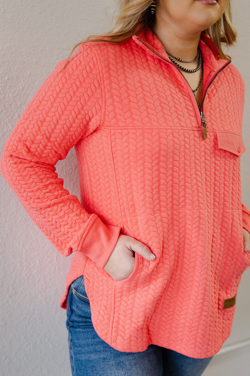 Hot Coral Quarter Zip Pull Over