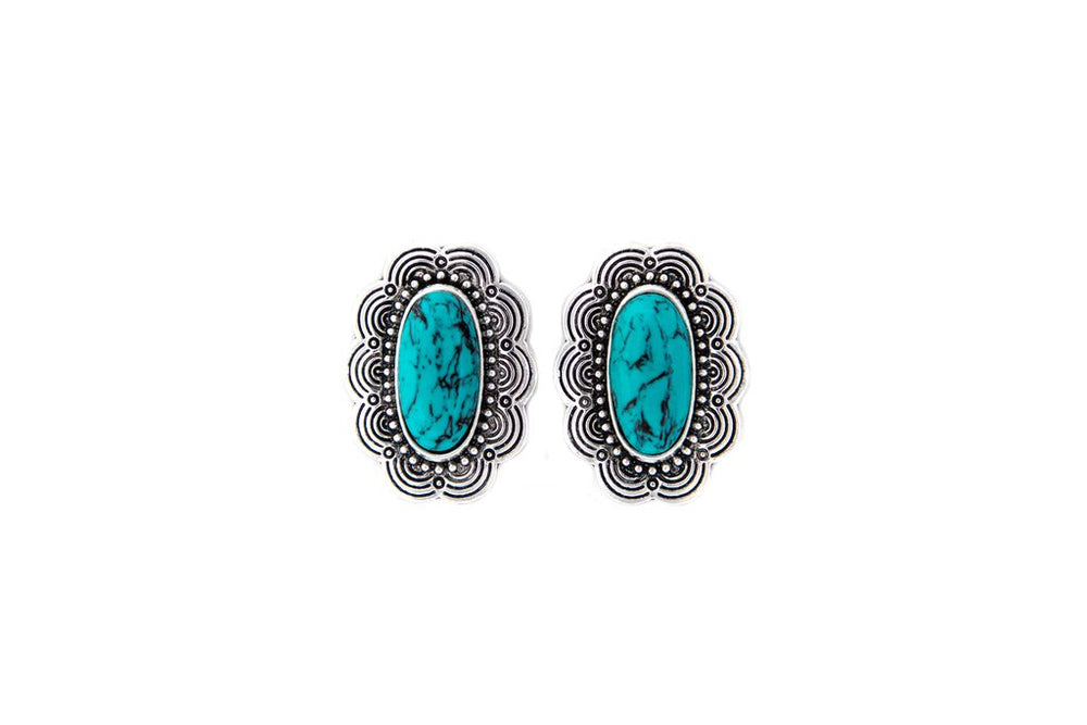 1.5" Turquoise Flower Post Earrings