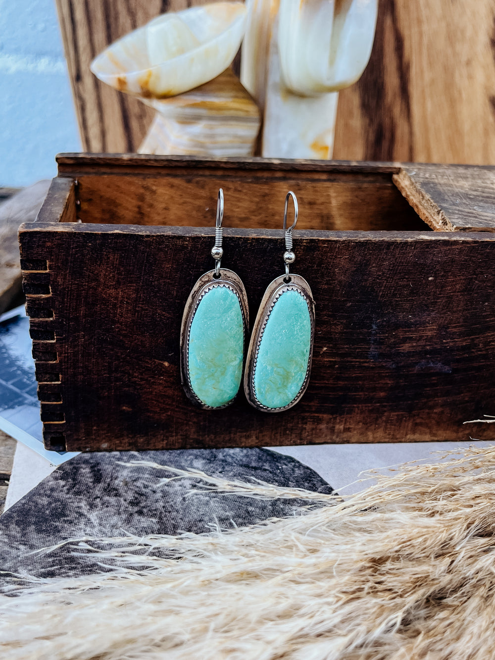 Hattie Vintage Oval Turquoise Earrings