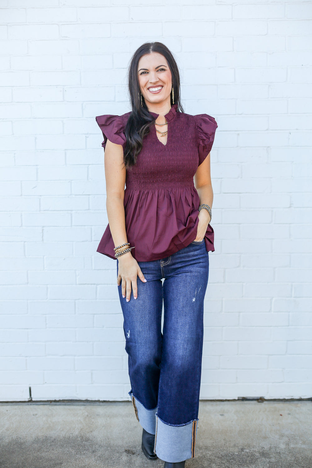 High Rise Deep Blue Wide Cuffed Jeans