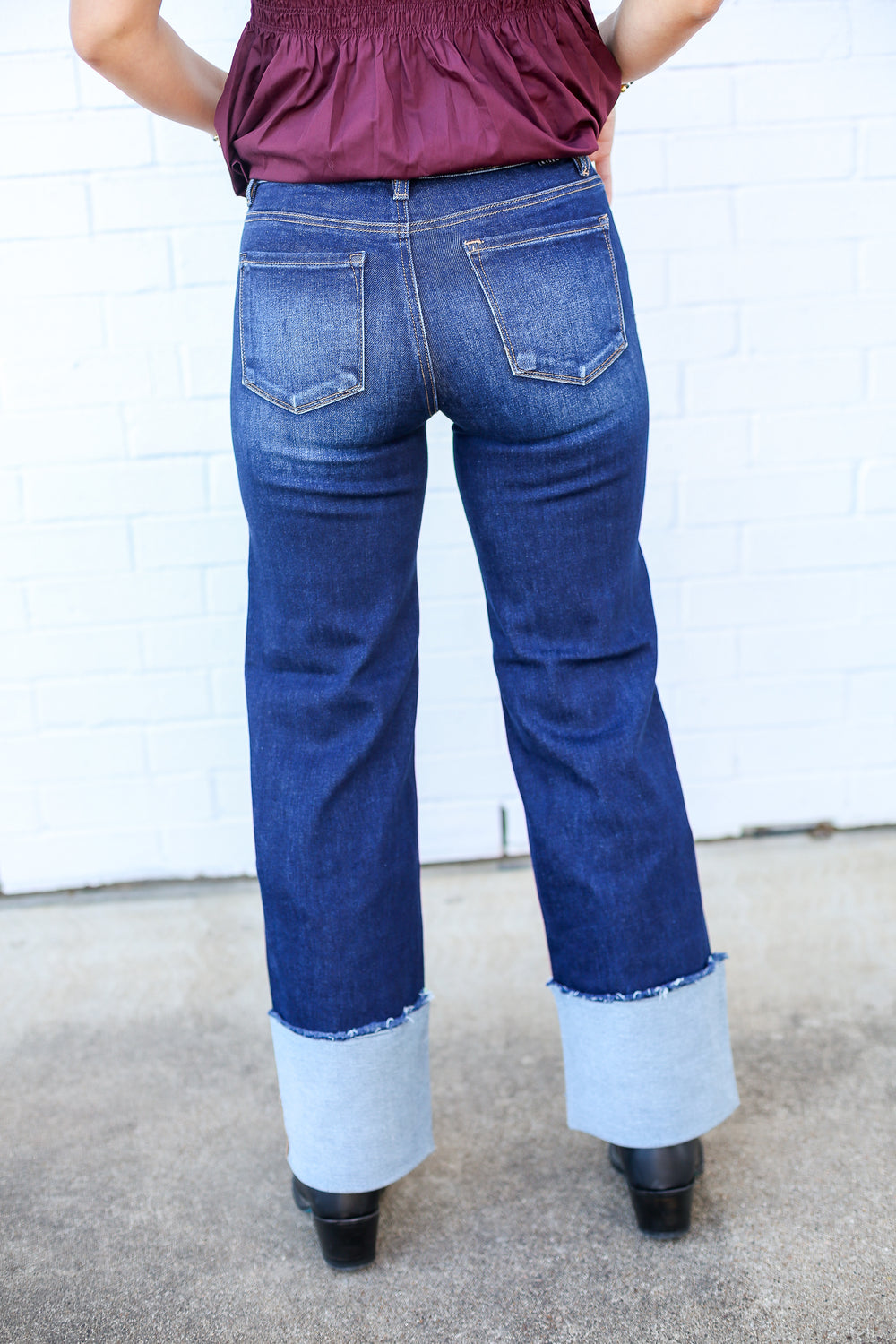 High Rise Deep Blue Wide Cuffed Jeans