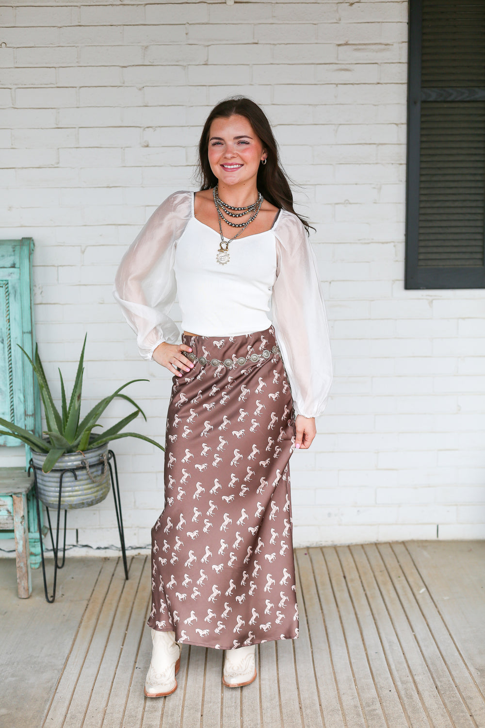 Horsing Around Brown Midi Skirt