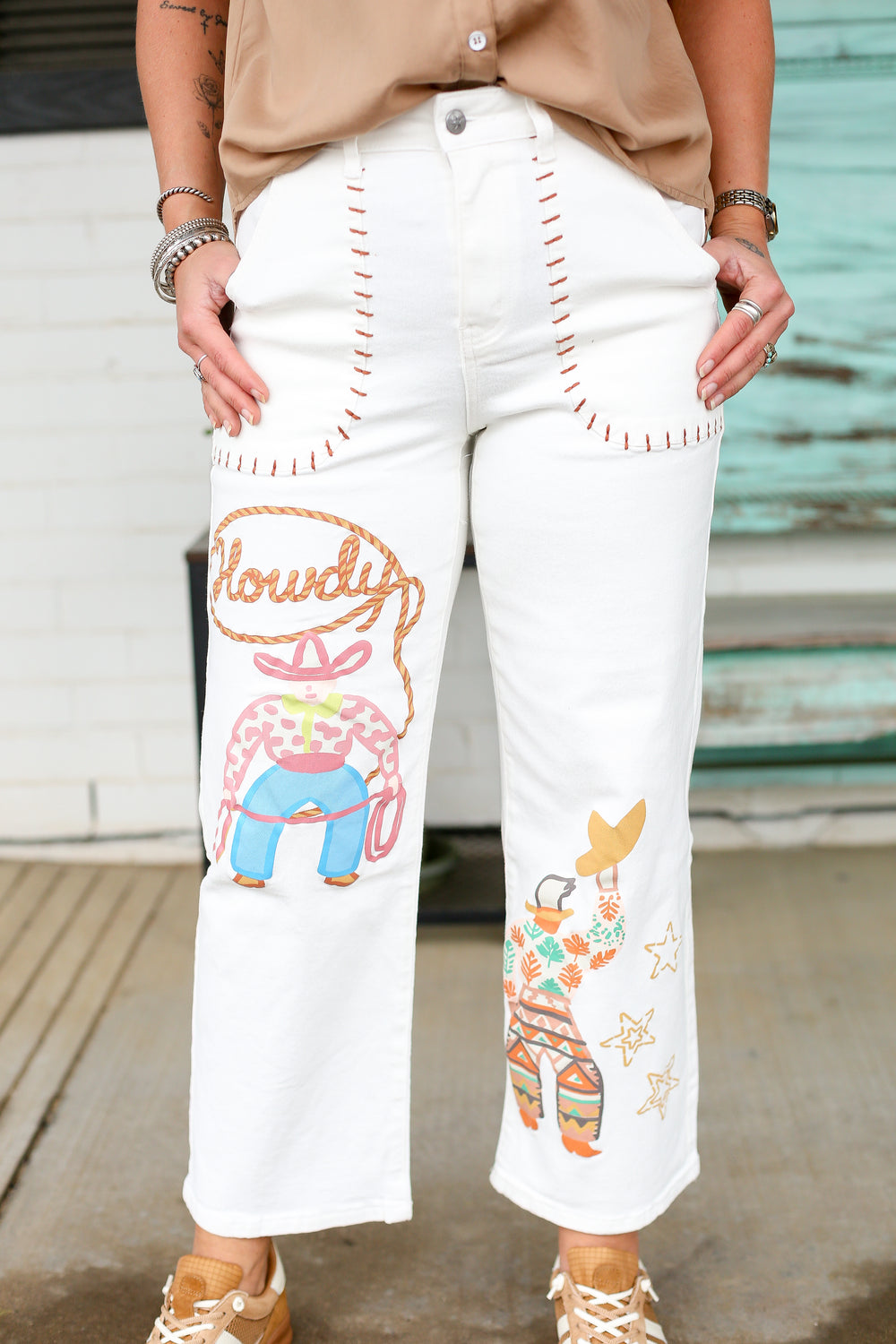 Howdy Cowboy White Cropped Jeans
