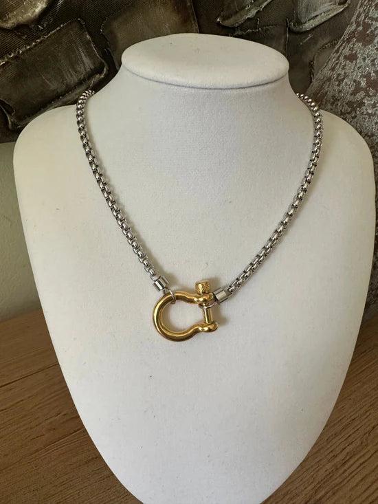 Chunky Box Chain With Horsebit Closure 18k Gold & Silver Necklace