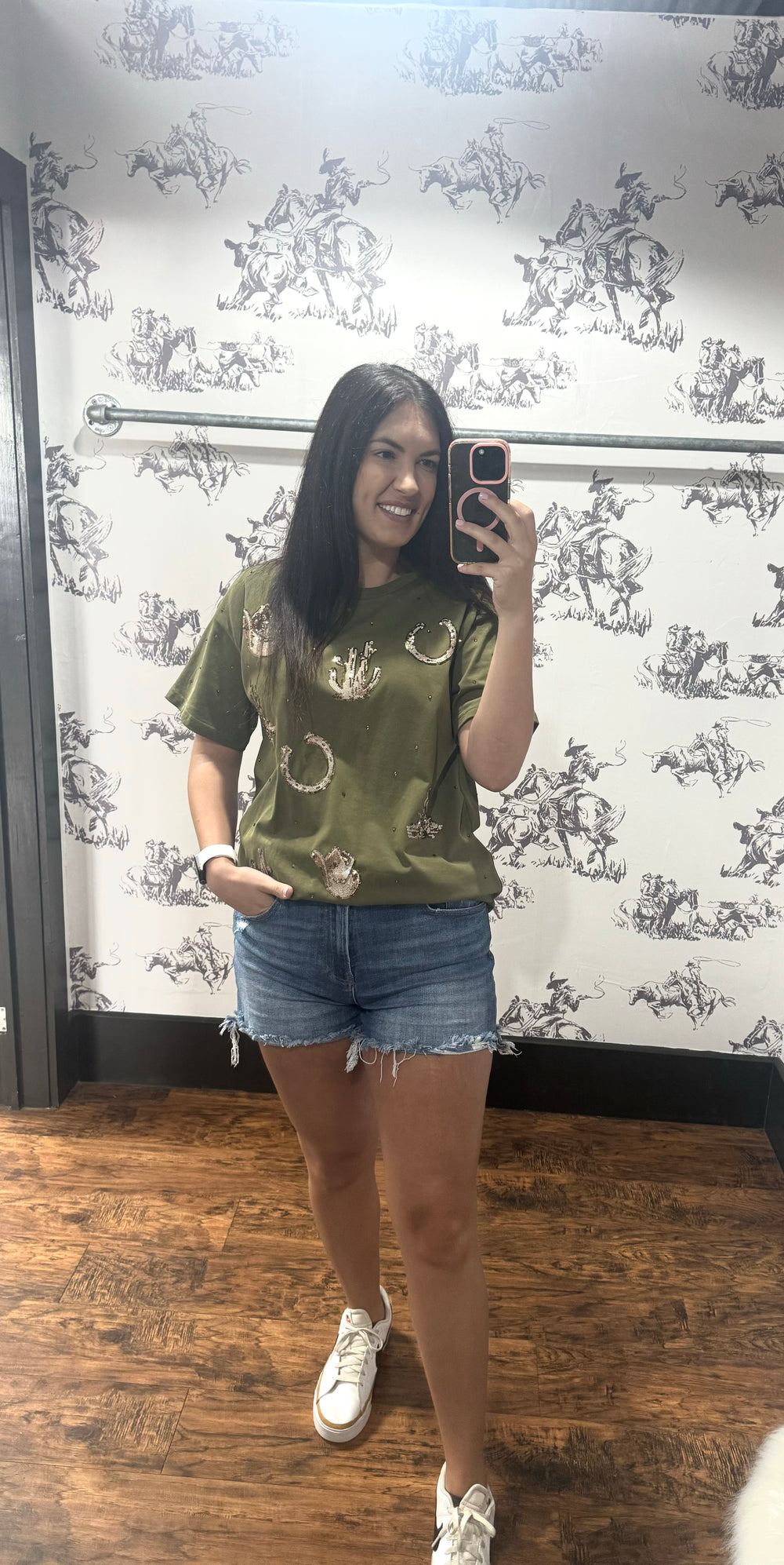 Sage Rhinestone Cowgirl Tee