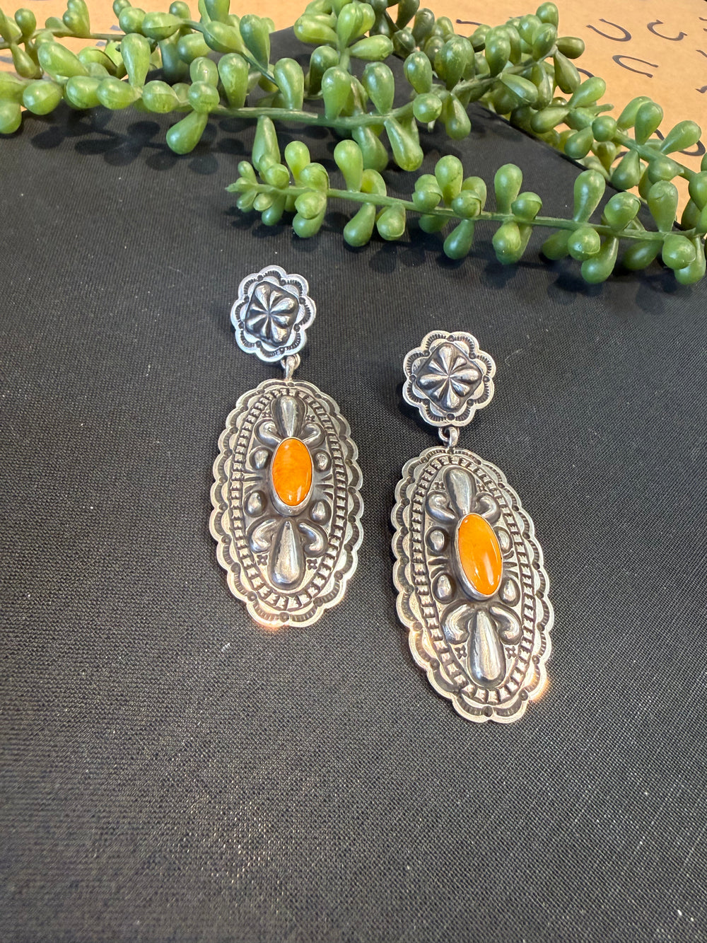 Orange Spiny Oyster Drop Concho Earring