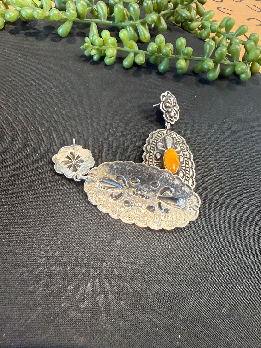 Orange Spiny Oyster Drop Concho Earring