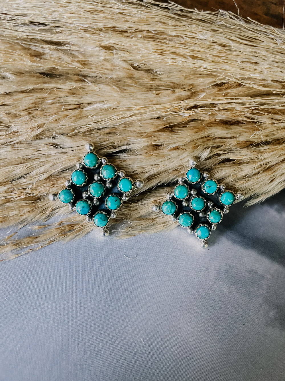 9 Stone Square Turquoise Earring