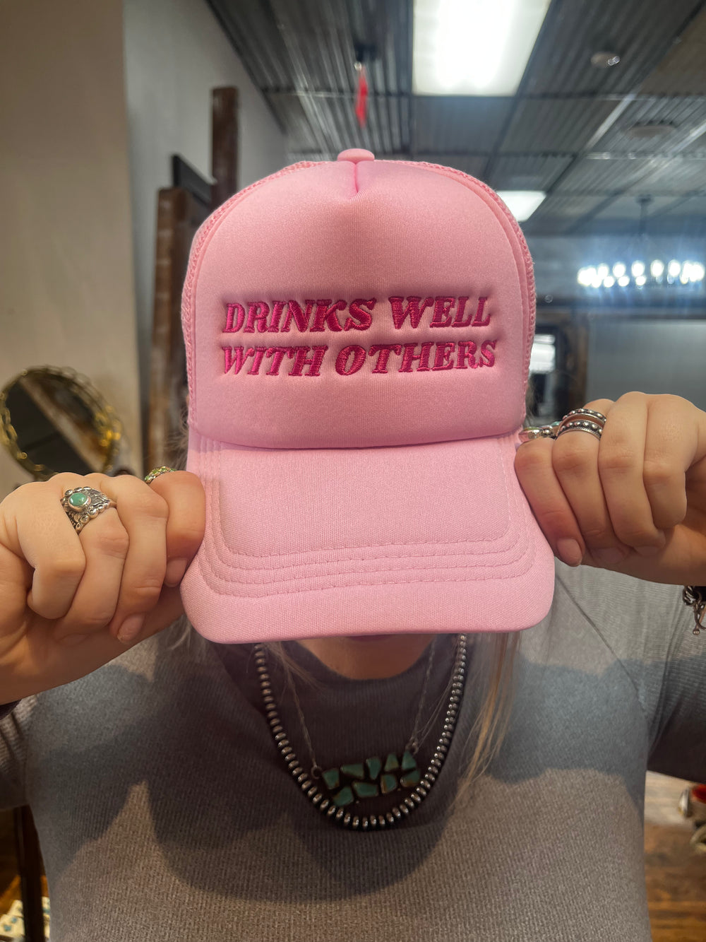 Pink Drinks Well With Others Trucker Hat