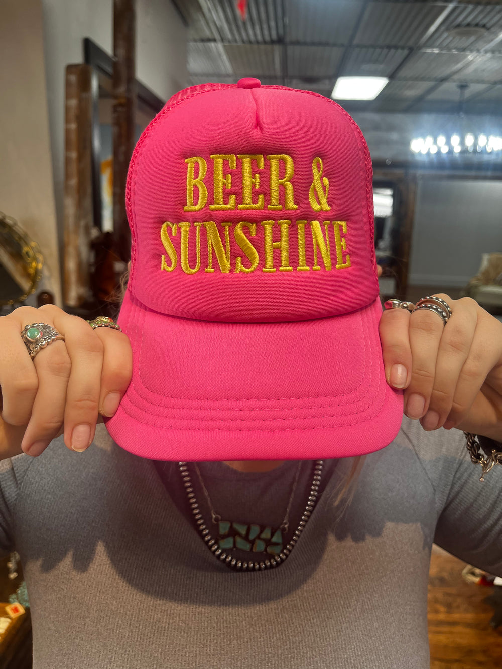 Hot Pink Beer & Sunshine Trucker Hat