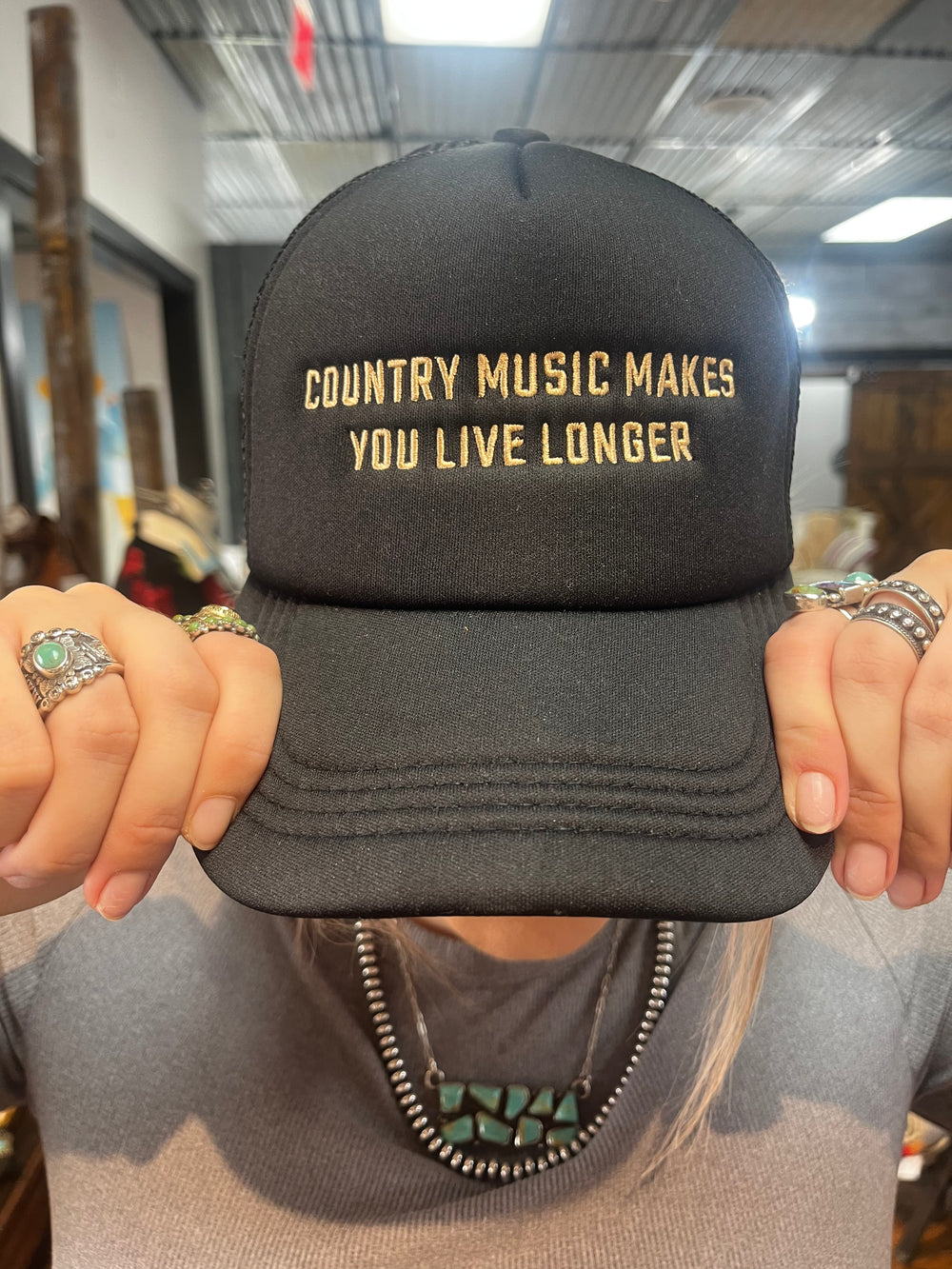 Black Country Music Makes You Live Longer Trucker Hat