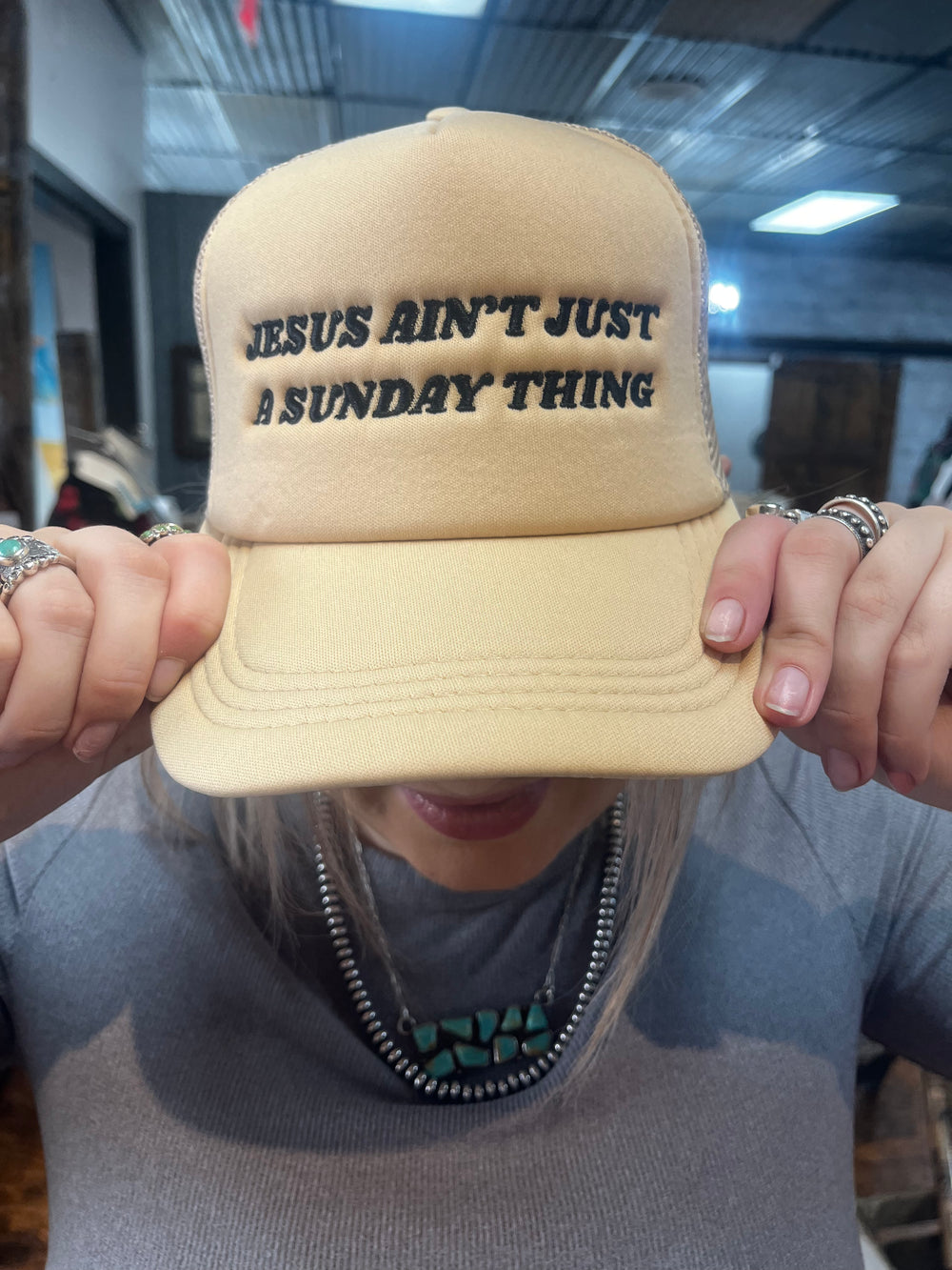 Tan Jesus Ain't Just A Sunday Thing Trucker Hat