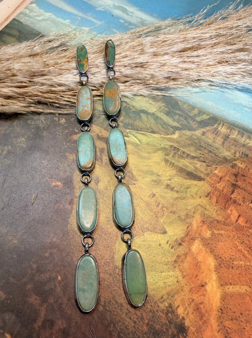 5 Stone Raw Cut Kingman Turquoise Drop Earring