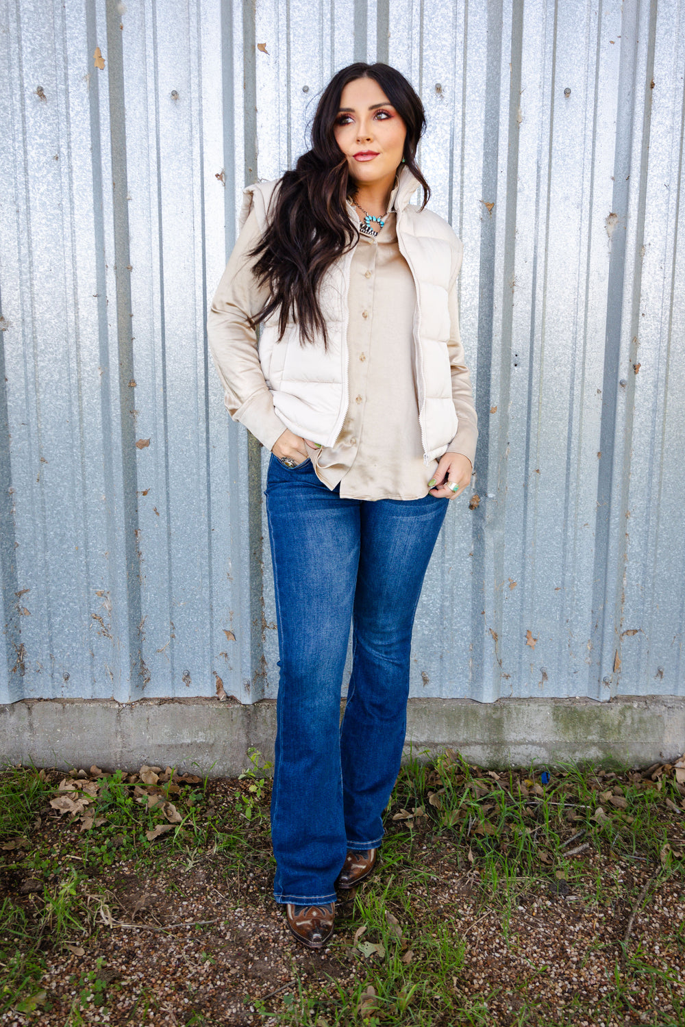 Sand Silky Button Down