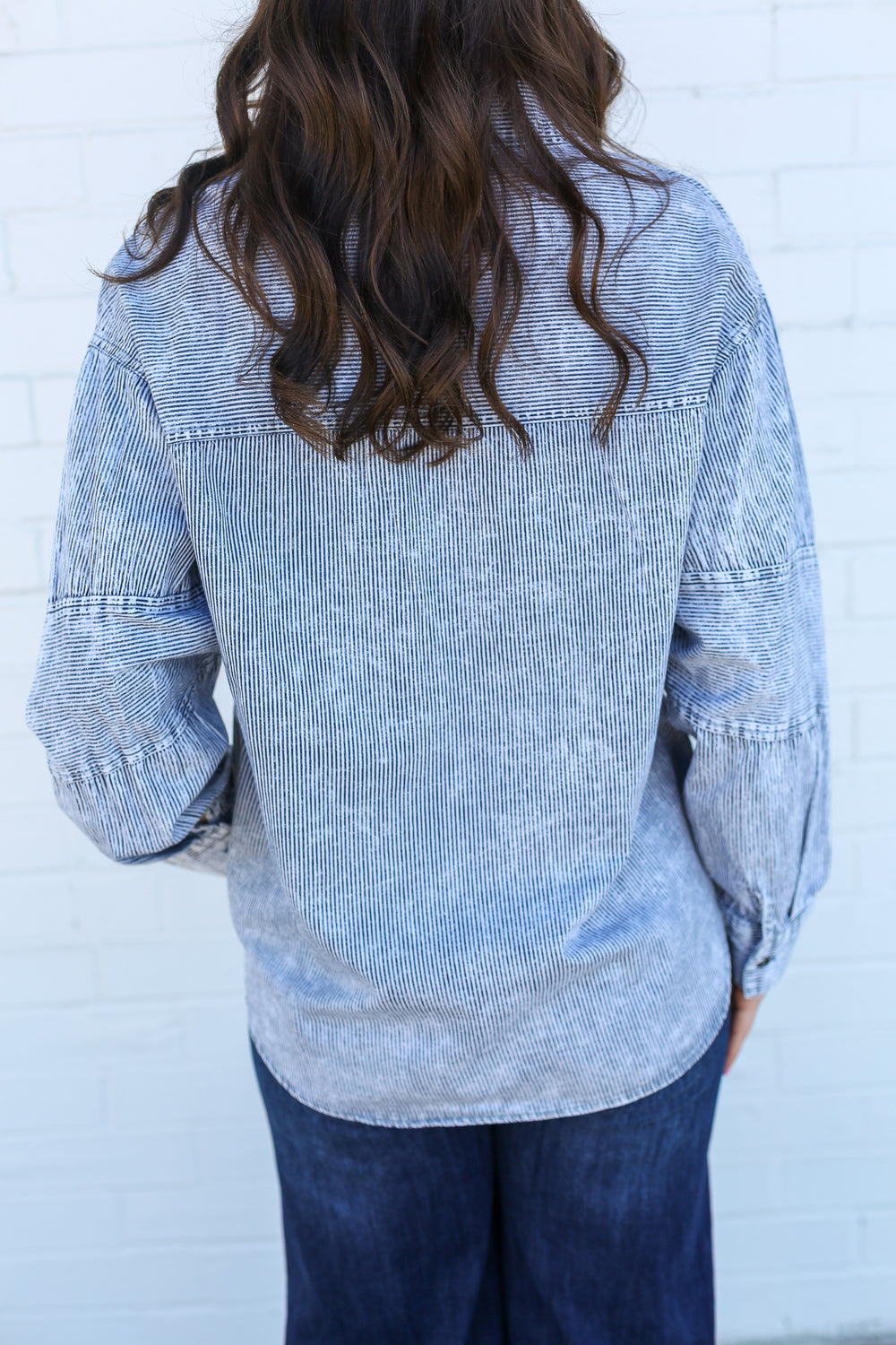 Indigo Mineral Washed Button Down Blouse