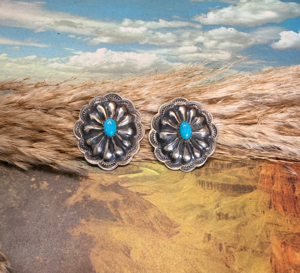 JC Round Concho Oval Turquoise Earrings