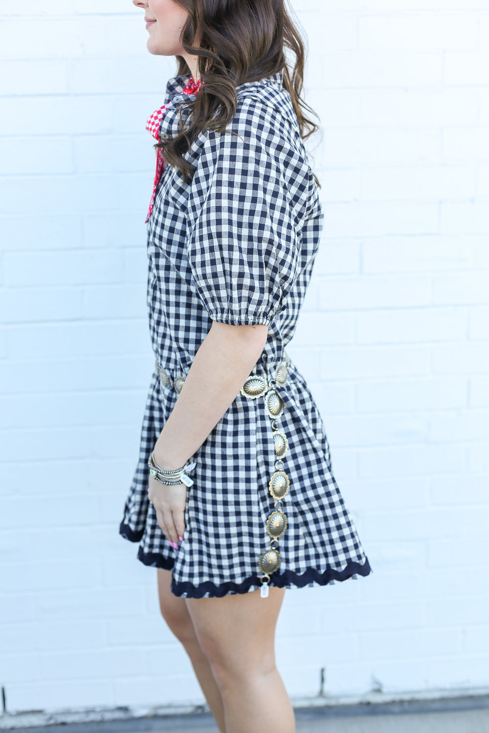 Jane Navy Check Button Down Mini Dress