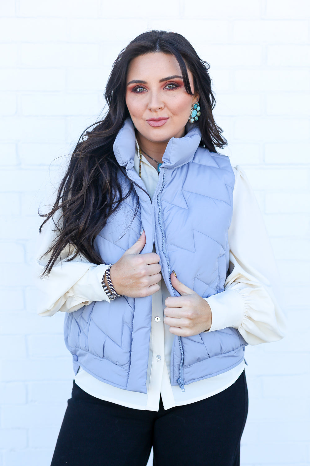 Janice Denim Blue Puffer Vest