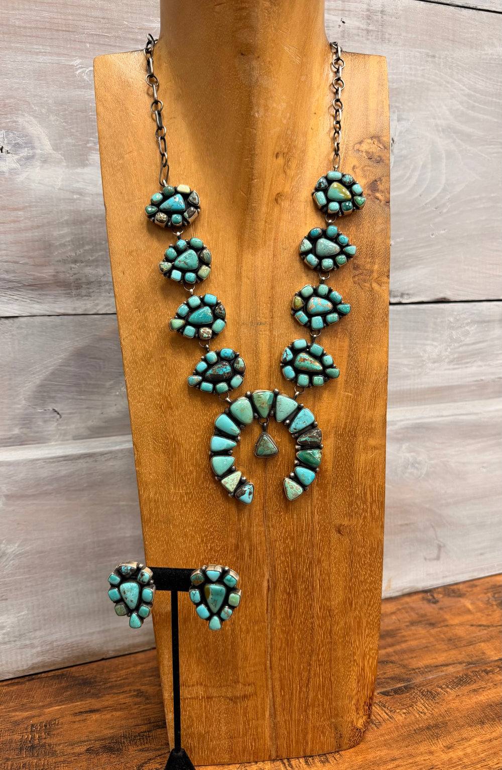 June Mixed Turquoise Squash Blossom Necklace Set