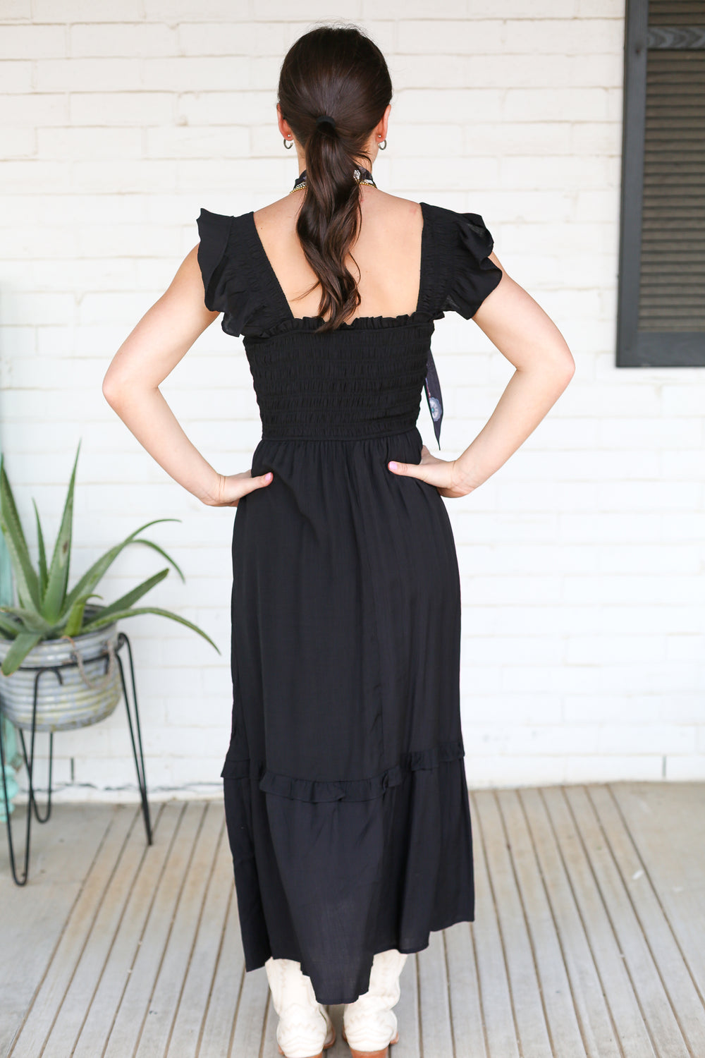 Karlee Black Button Down Ruffle Midi Dress