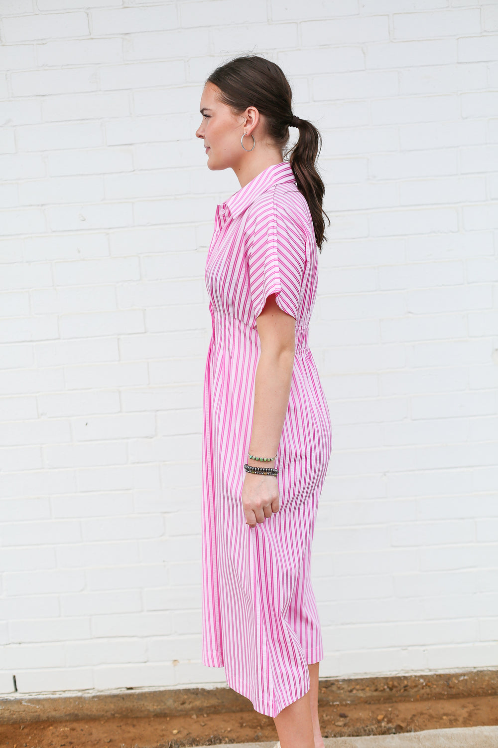 Kaylie Pink Pinstripe Button Down Dress