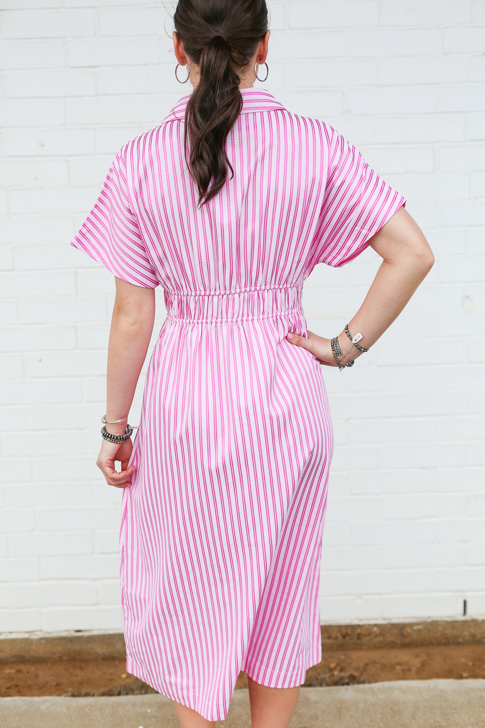 Kaylie Pink Pinstripe Button Down Dress