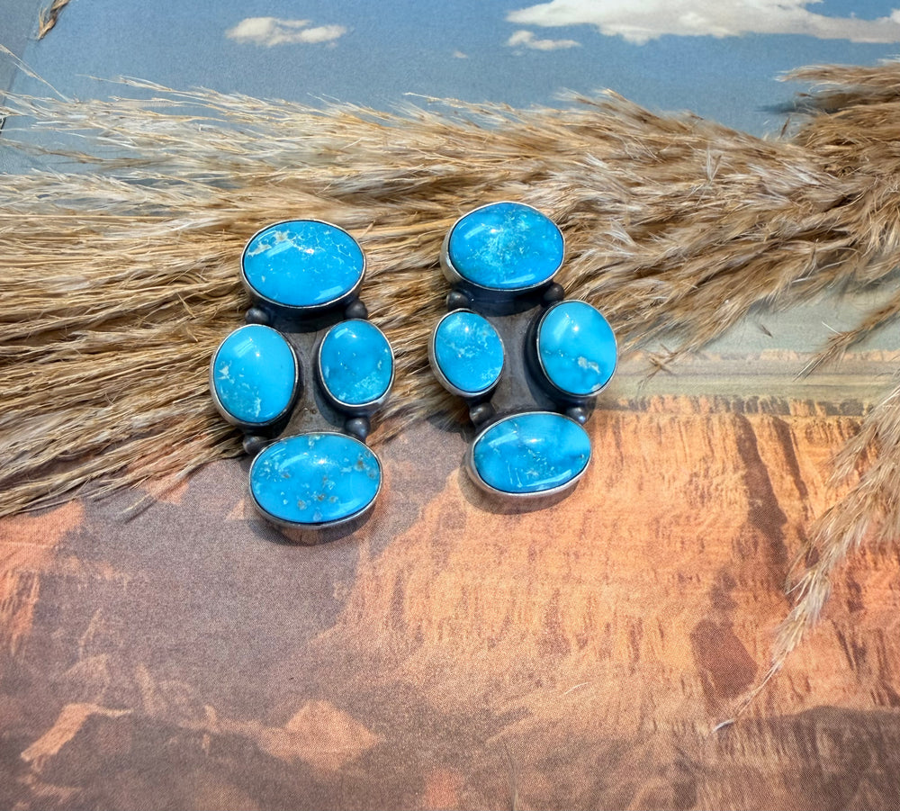Kingman Turquoise 4 Stone Earrings