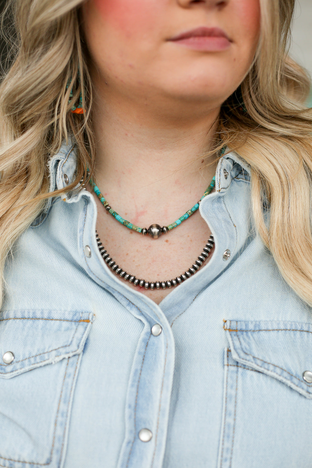 Kingman Turquoise with Multi Size Navajo Pearl Necklace