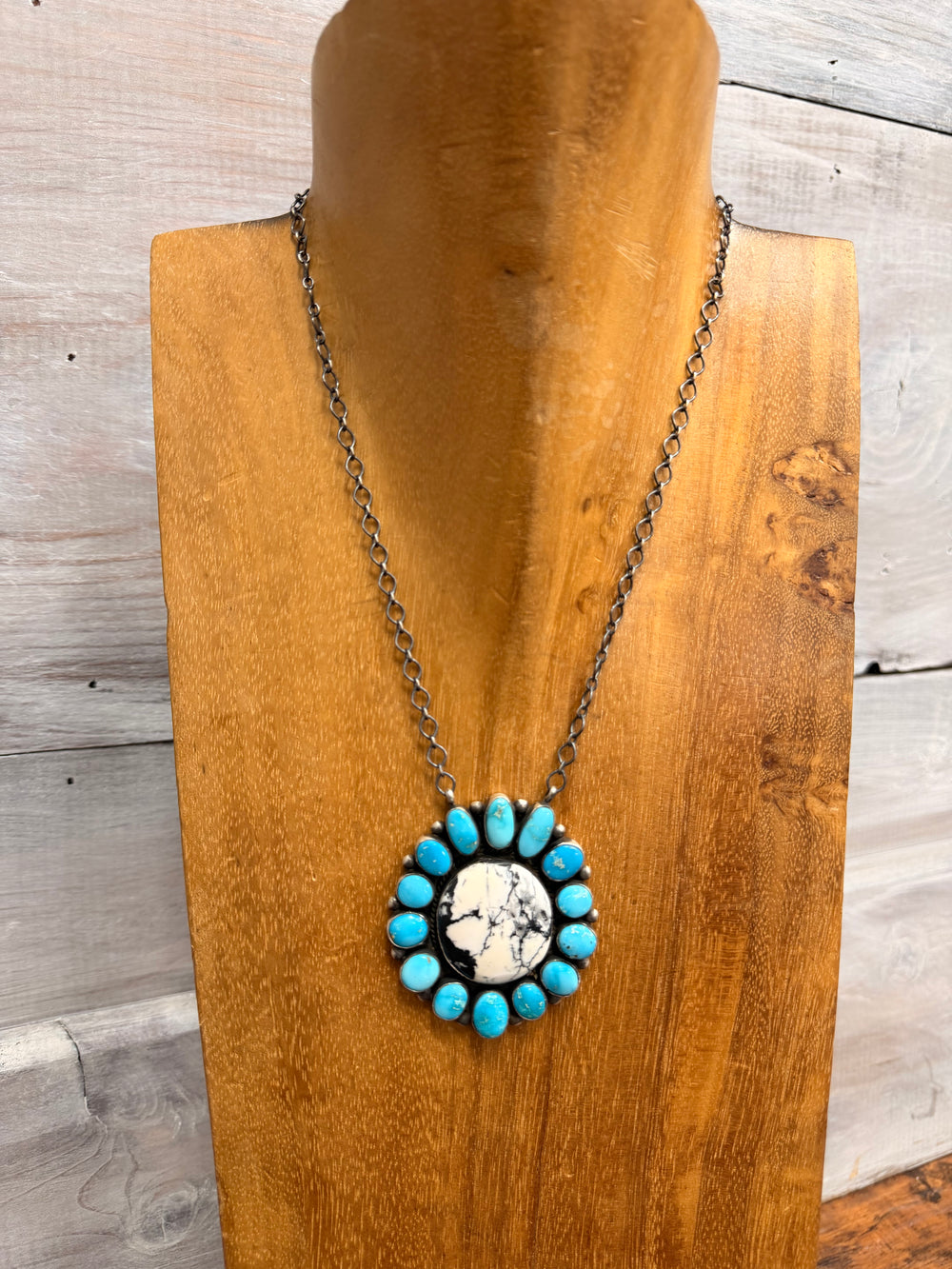 Kingman and White Buffalo Cluster Necklace