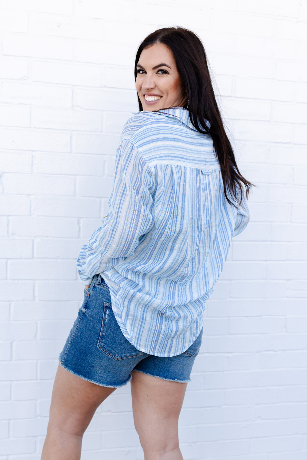 Lola Oversized Blue Striped Button Down