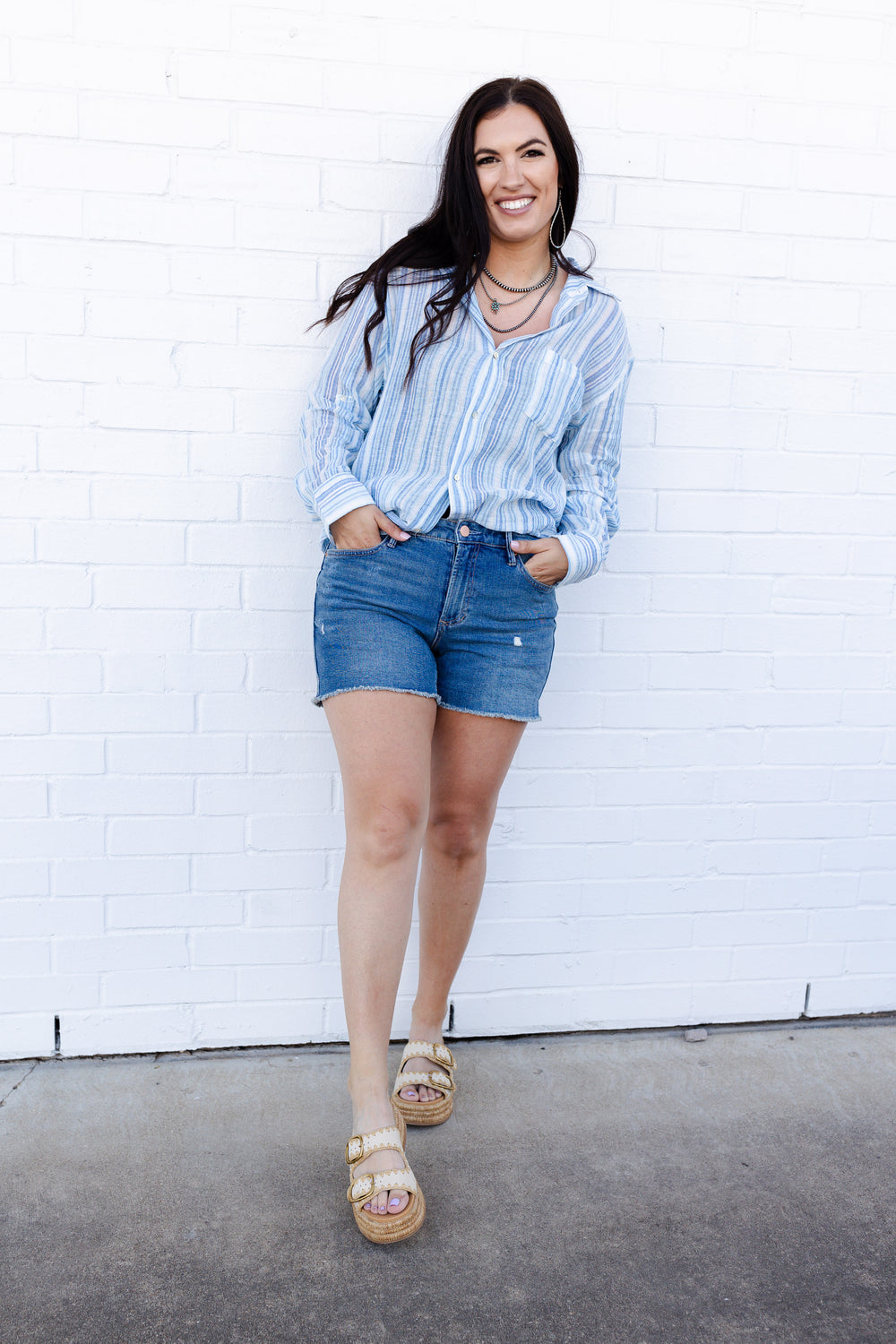 Lola Oversized Blue Striped Button Down