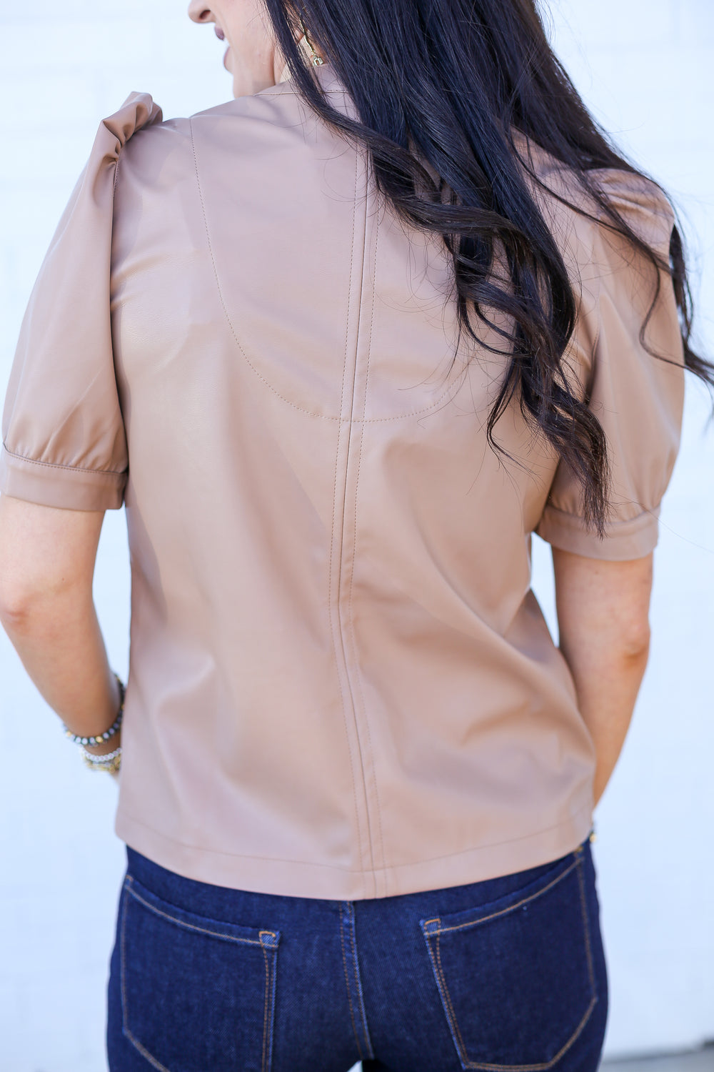 Latte Pleather Puff Blouse