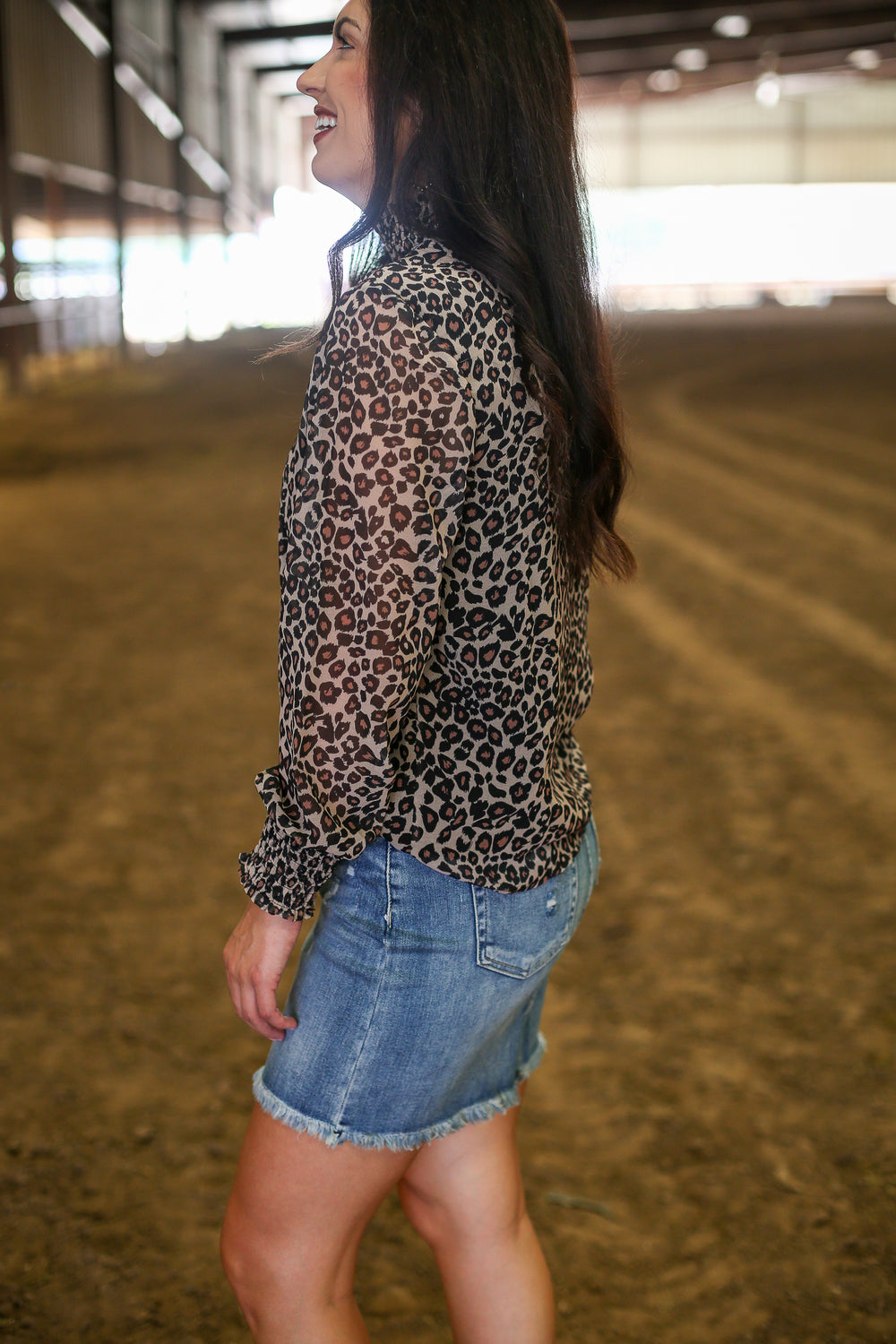 Leopard Chiffon Smocked Neck Blouse