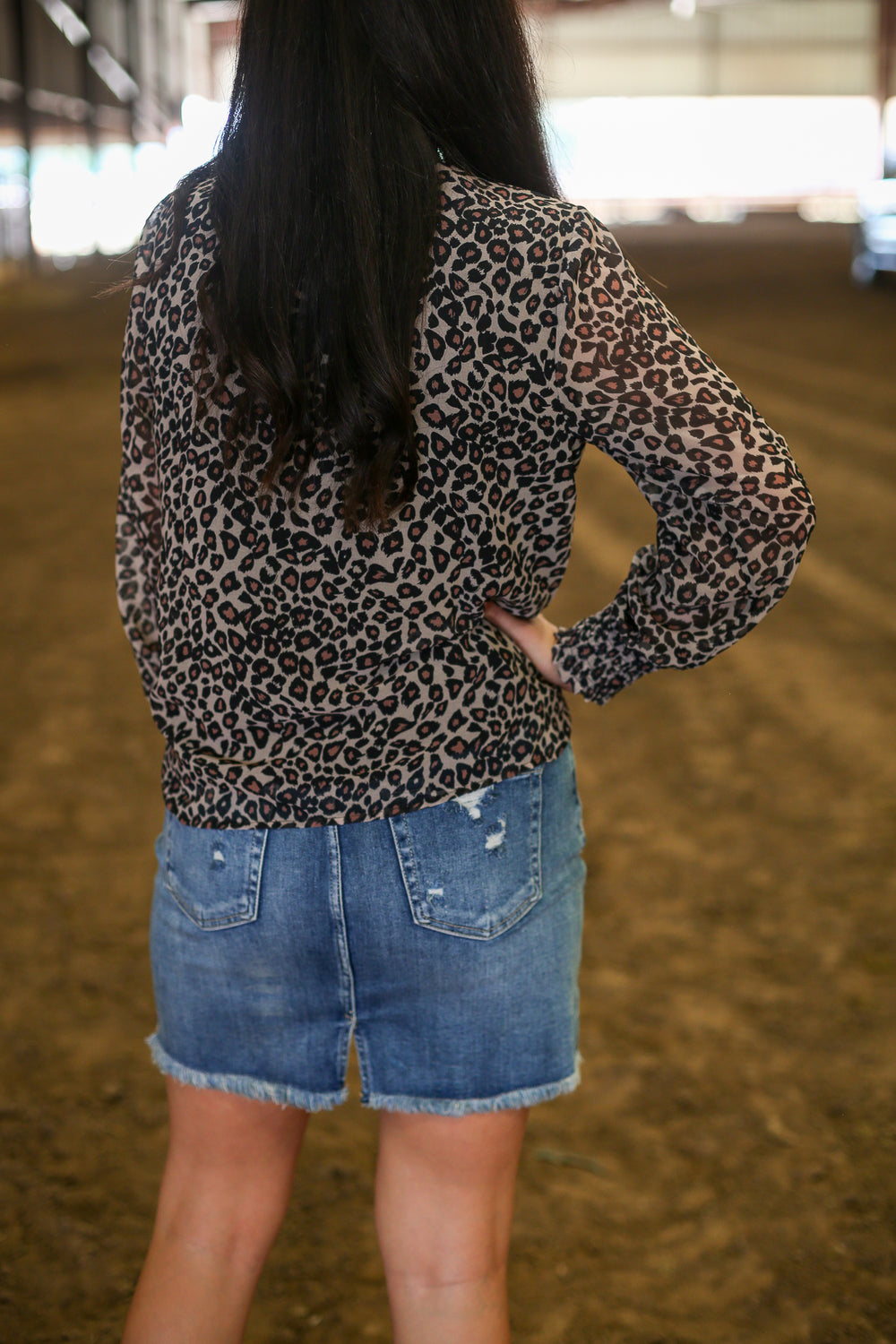 Leopard Chiffon Smocked Neck Blouse