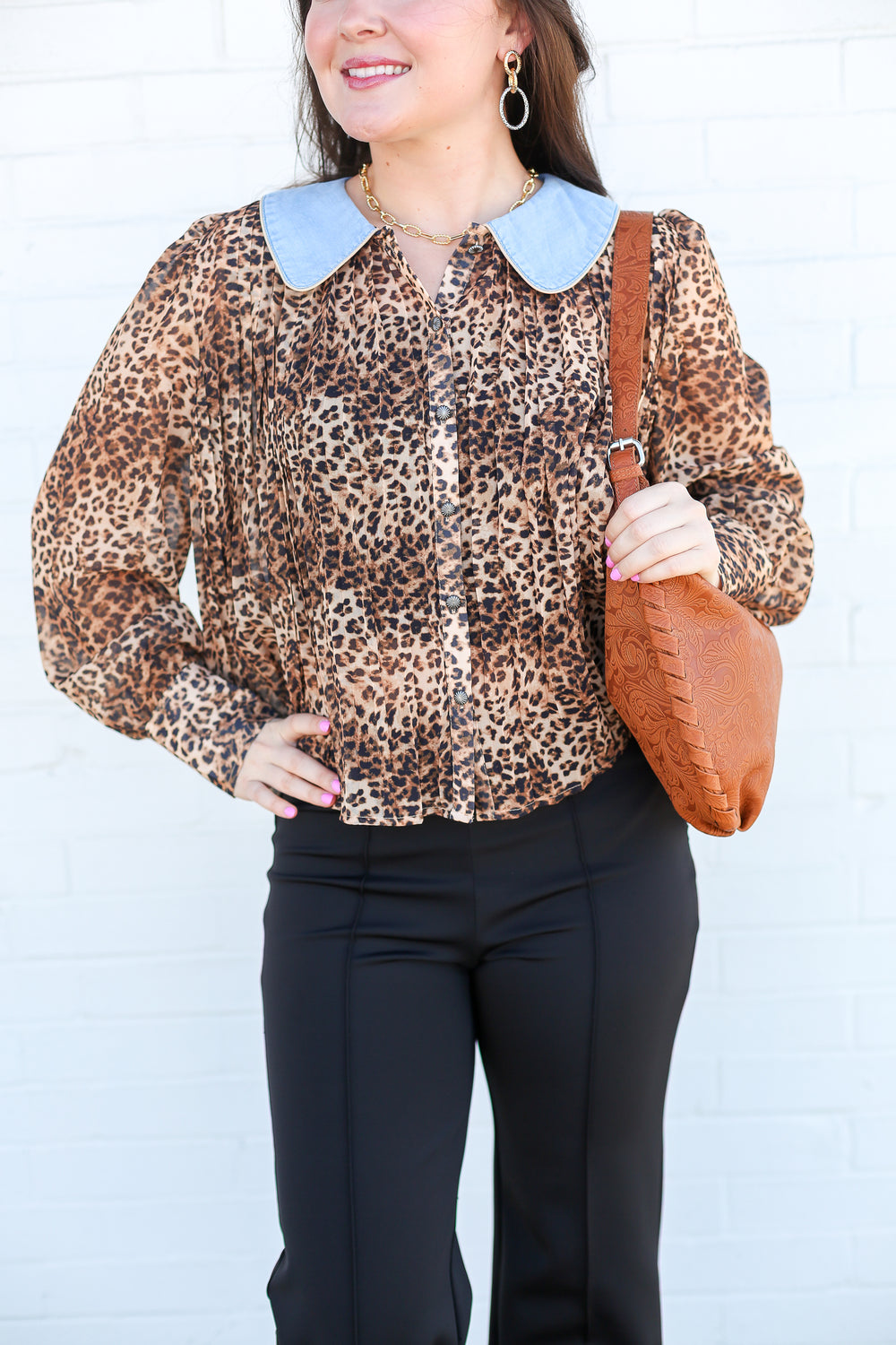 Leopard Desert Bloom Long Sleeve Blouse