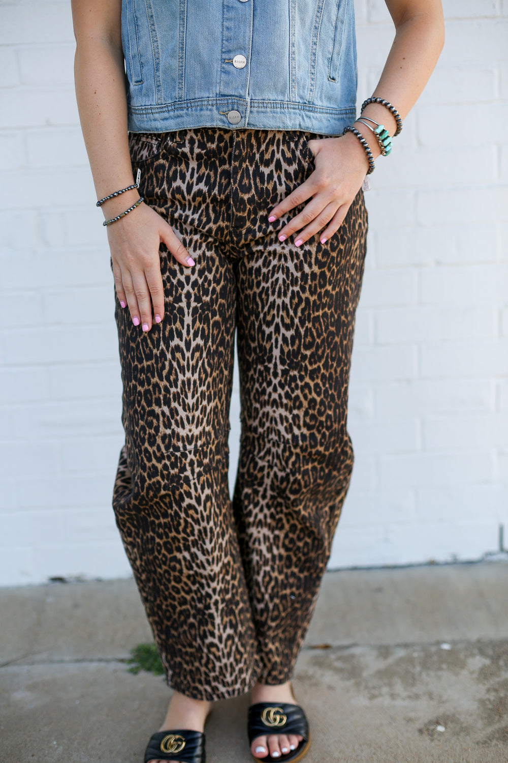 Leopard Print Barrel Jeans