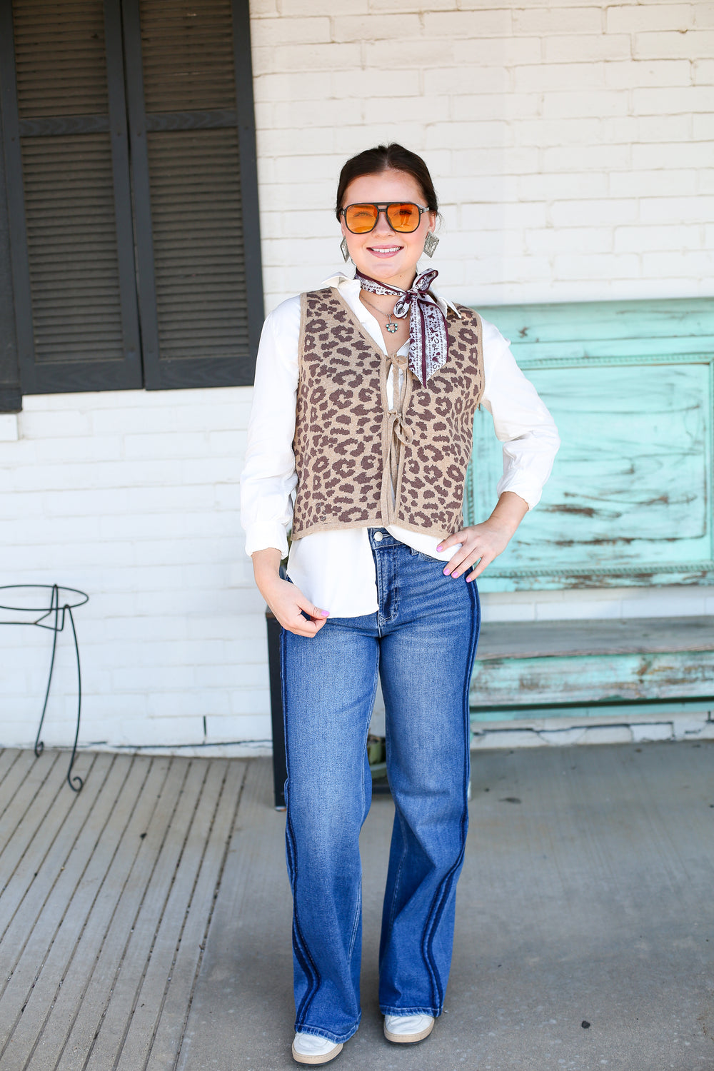 Leopard V-Neck Front Tie Vest