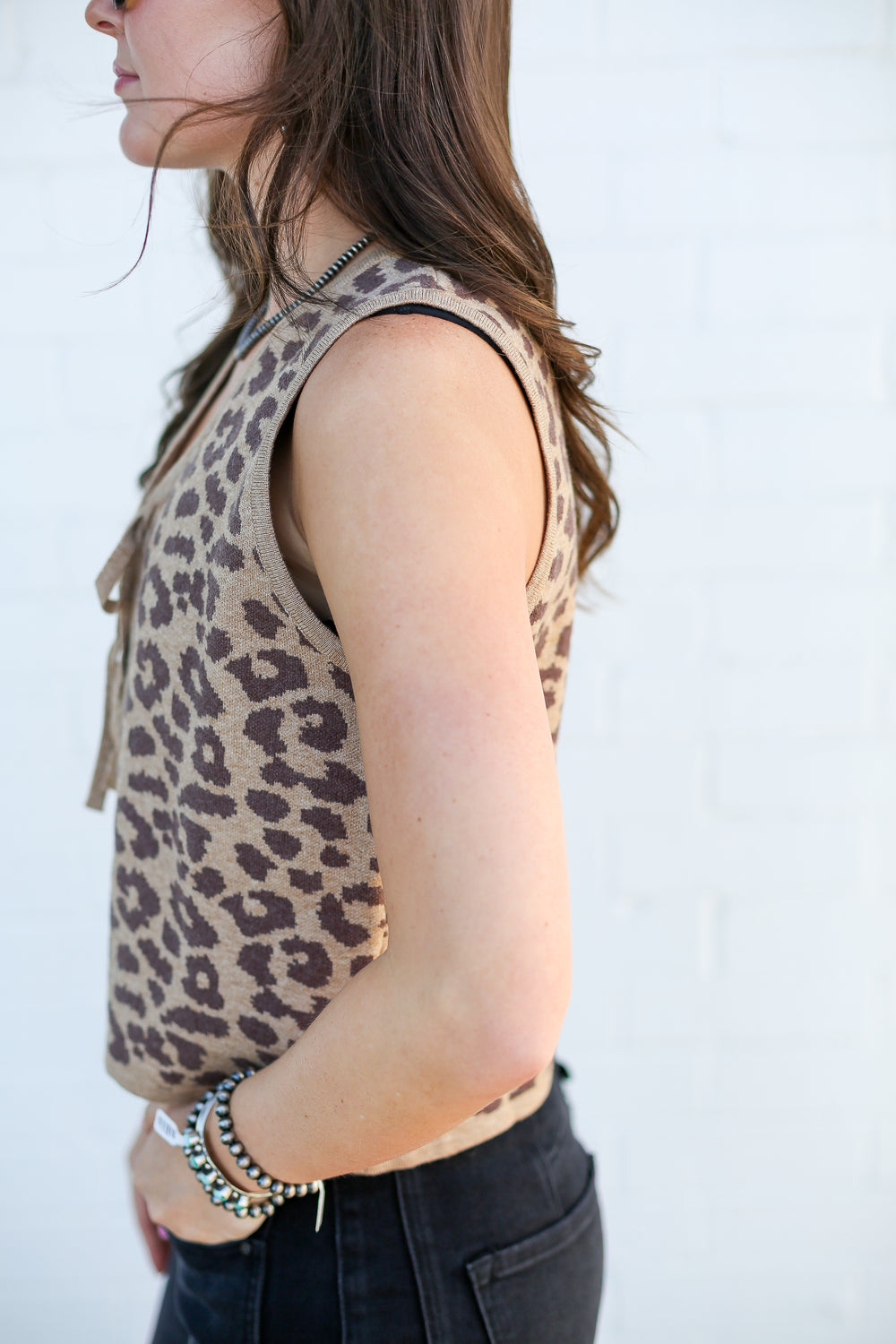 Leopard V-Neck Front Tie Vest