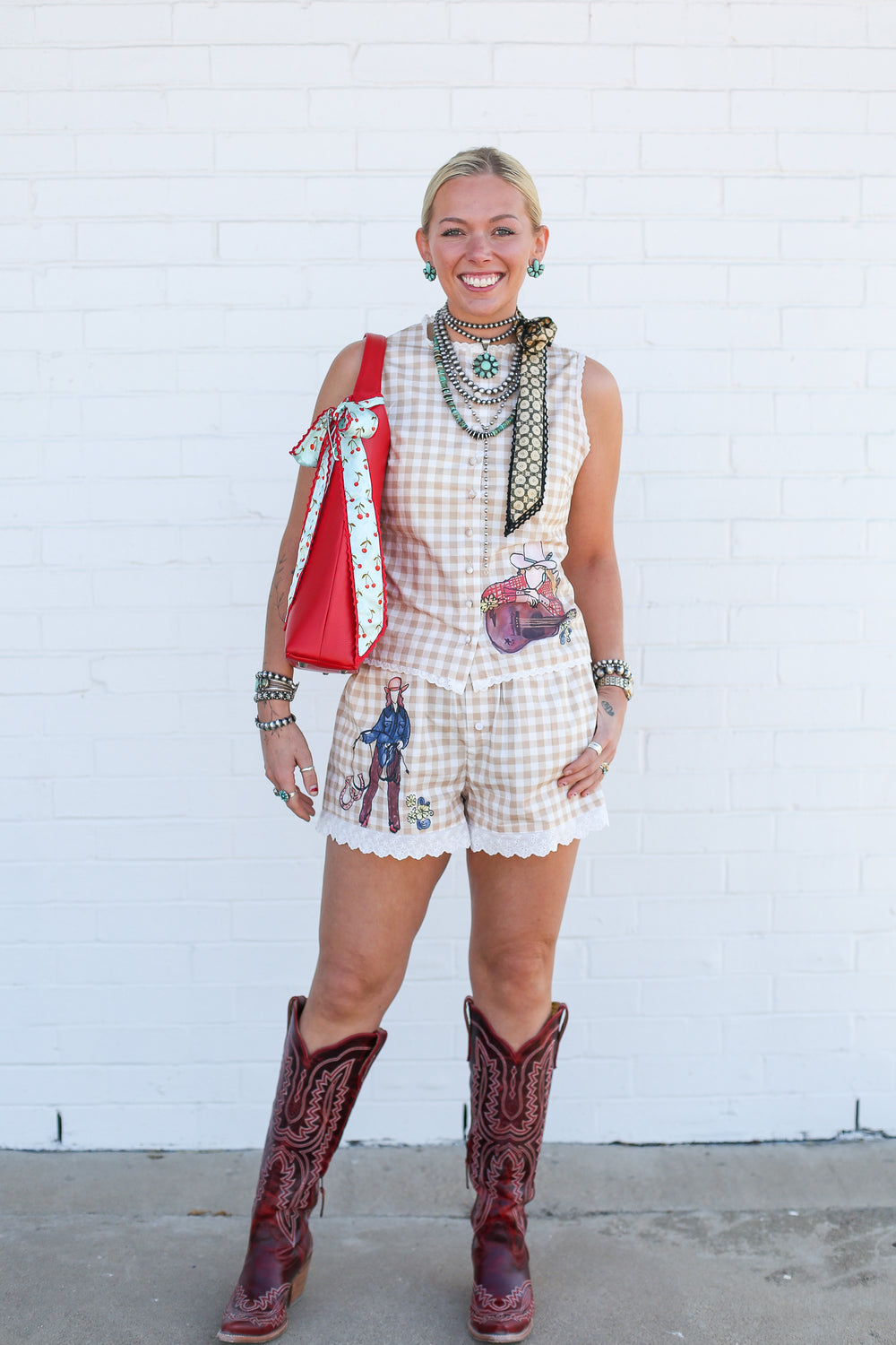 Light Tan Gingham Cowgirl Set