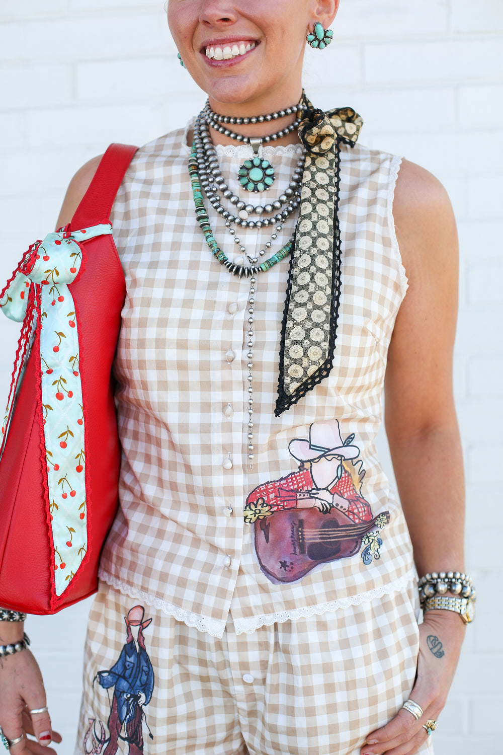 Light Tan Gingham Cowgirl Set