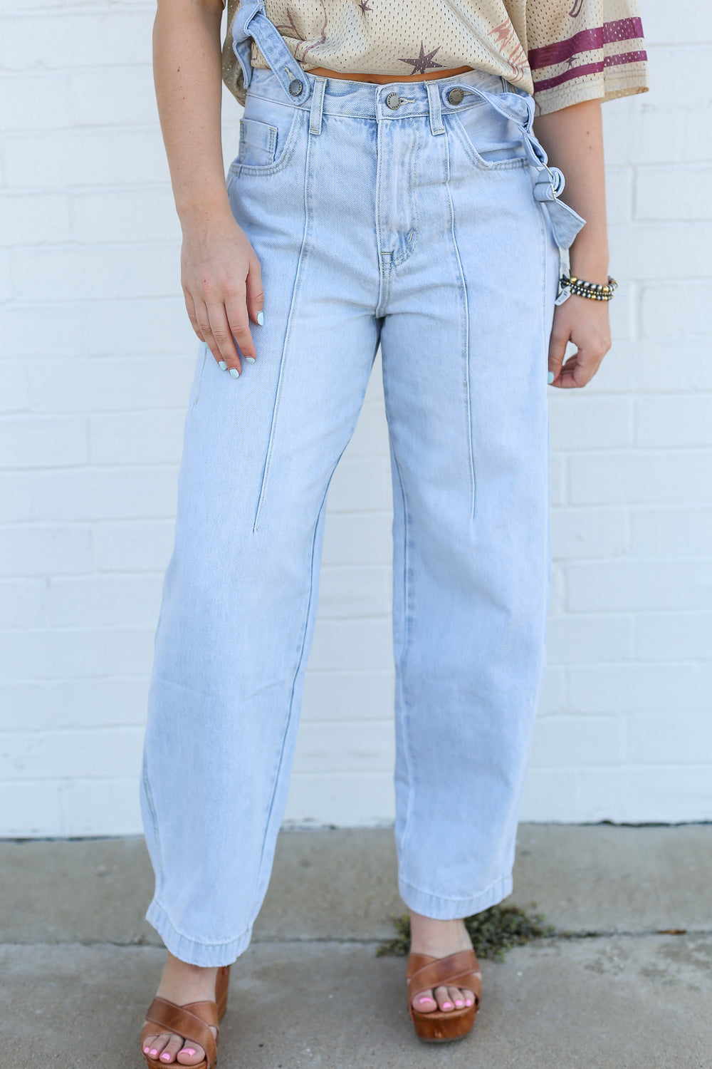 Light Wash Suspender Denim Jeans