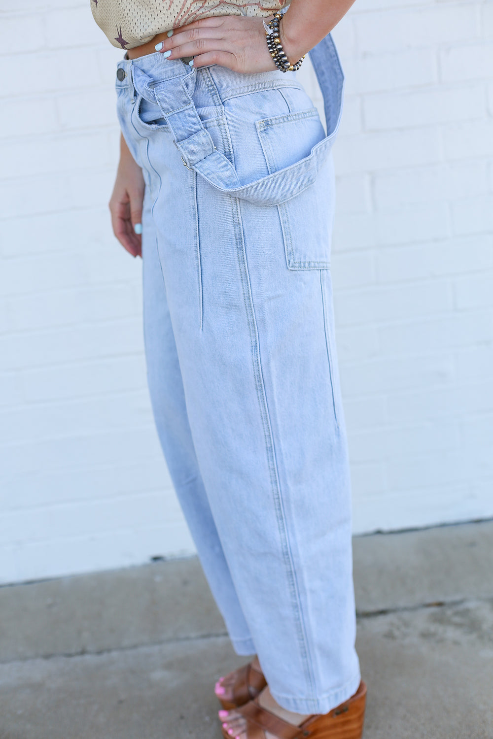 Light Wash Suspender Denim Jeans
