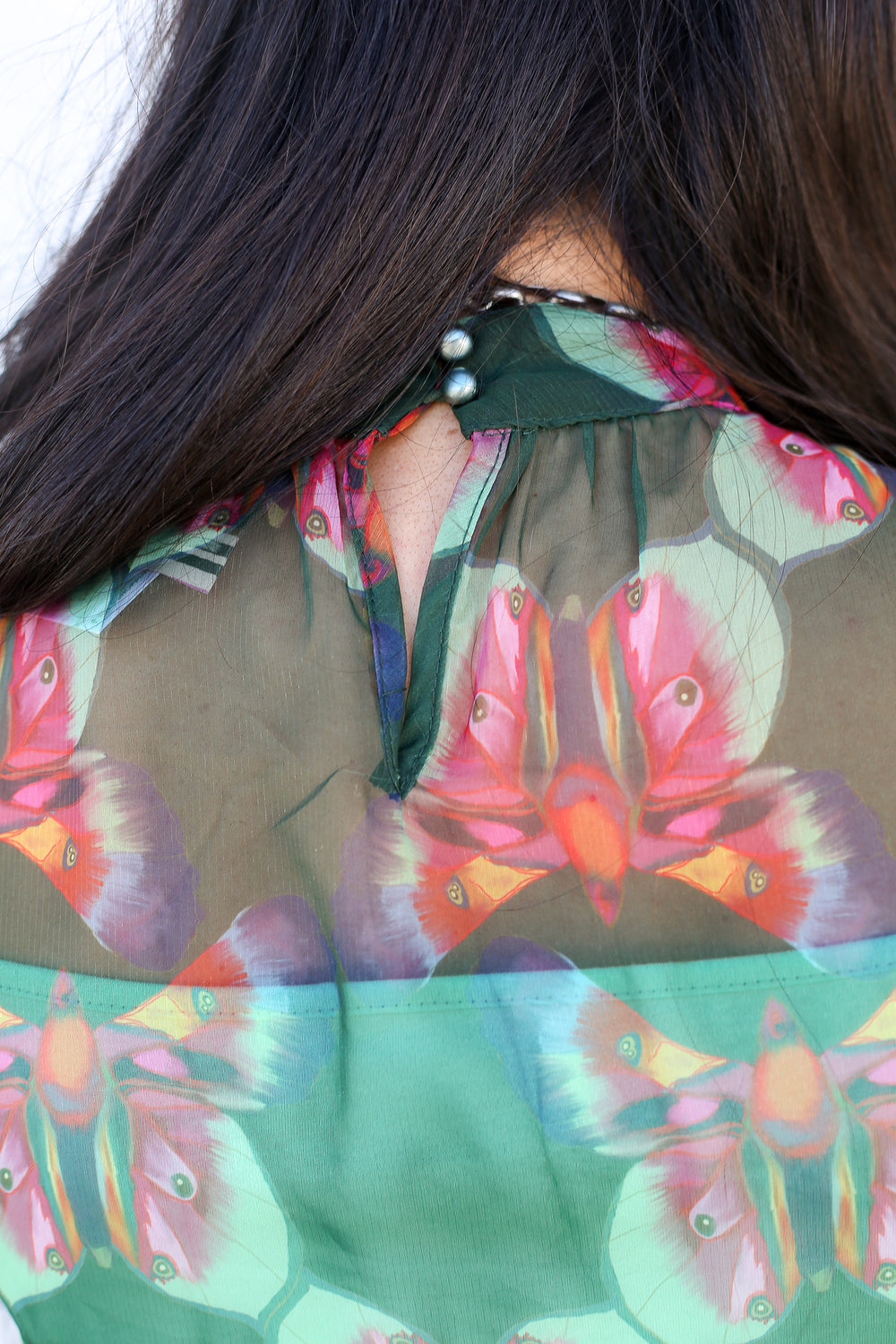 Lillian Green Ruffle Sheer Top