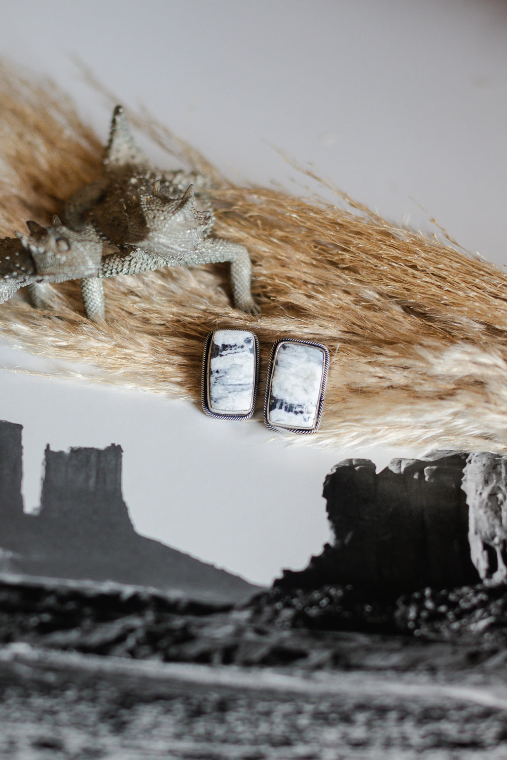 Long Rectangle White Buffalo Earrings