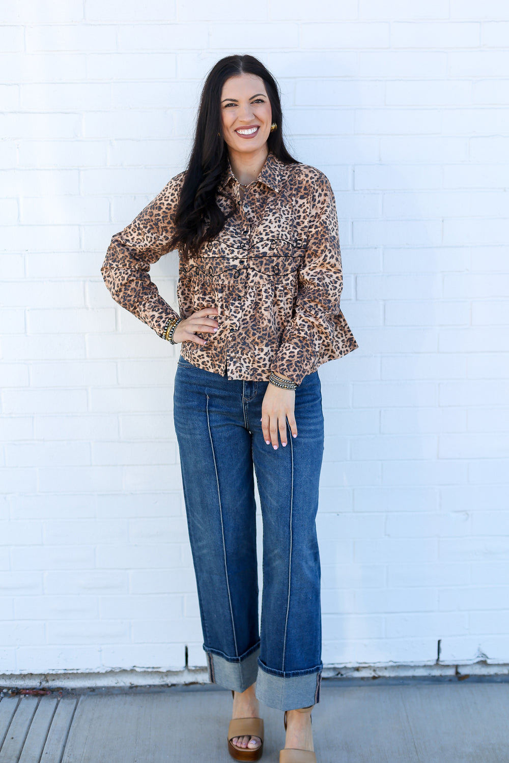 Loopty Lou Leopard Button Down Blouse